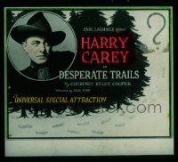 4a060 DESPERATE TRAILS glass slide '21 Harry Carey by art of footprints in snowy woods, lost film!