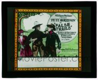 4a073 FALSE TRAILS glass slide '24 western action comedy drama of a vendetta which love vanquished