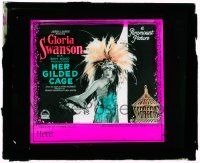 4a107 HER GILDED CAGE glass slide '22 wonderful image of Gloria Swanson in really wild outfit!