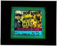 4a110 HONOR OF THE WEST glass slide '38 great artwork of cowboy Bob Baker & stagecoach!