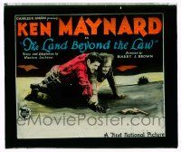 4a128 LAND BEYOND THE LAW glass slide '27 photo image of Ken Maynard fighting with bad guy!