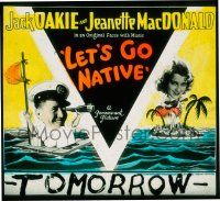 4a135 LET'S GO NATIVE style B glass slide '30 Jack Oakie spying on Jeanette MacDonald on island!