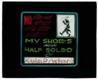 4a146 MY SHOES WERE HALF SOLED glass slide '20s art of Charlie Walker, not afraid of a little water