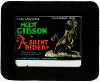 4a189 SILENT RIDER glass slide '27 great full artwork of cowboy Hoot Gibson riding his horse!
