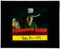 4a209 SUNDOWN RIDER glass slide '32 cool close up of Buck Jones + artwork embracing Barbara Weeks!