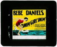 4a211 SWIM GIRL SWIM glass slide '27 great image of Bebe Daniels in one-piece bathing suit!