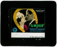 4a239 WHIP glass slide '28 Dorothy Mackaill & Ralph Forbes inside horseshoe, horse racing!