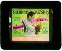 4a243 WOMAN OF AFFAIRS glass slide '28 great romantic close up of Greta Garbo & John Gilbert!