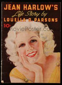 4a270 JEAN HARLOW magazine '37 the beautiful blonde bombshell's life story by Louella O. Parsons!