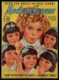 4a399 MODERN SCREEN magazine April 1937 great art of Shirley Temple & the Dionne Quintuplets!