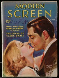 4a392 MODERN SCREEN magazine December 1931 romantic artwork of Greta Garbo & young Clark Gable!