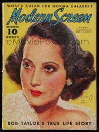 4a398 MODERN SCREEN magazine December 1936 great artwork of pretty Merle Oberon by Earl Christy!