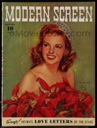 4a404 MODERN SCREEN magazine January 1942 wonderful art of Judy Garland w/ tiara by Earl Christy!