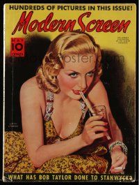 4a402 MODERN SCREEN magazine May 1938 art of sexy Carole Lombard drinking by Earl Christy!