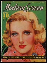 4a397 MODERN SCREEN magazine November 1936 great artwork of pretty Jean Arthur by Earl Christy!