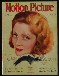 4a411 MOTION PICTURE magazine April 1931 art of Marlene Dietrich by Marland Stone, Gary Cooper!