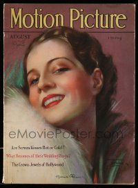 4a410 MOTION PICTURE English magazine August 1928 art of beautiful Norma Shearer by Marland Stone!