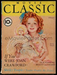 4a418 MOVIE CLASSIC magazine February 1936 art of cute Shirley Temple w/ doll by Charles Sheldon!