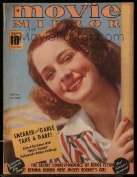 4a281 MOVIE MIRROR magazine March 1939 smiling portrait of pretty Norma Shearer by Paul Duval!