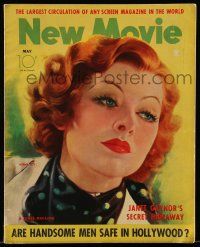 4a422 NEW MOVIE MAGAZINE magazine May 1935 great cover artwork of sexy Myrna Loy by Gene Rex!