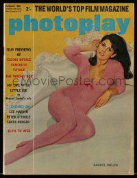 4a385 PHOTOPLAY English magazine August 1966 sexy Raquel Welch full-length in skin-tight outfit!