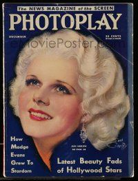 4a375 PHOTOPLAY magazine December 1931 art of platinum blonde Jean Harlow by Earl Christy!