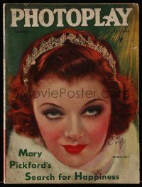 4a378 PHOTOPLAY magazine February 1935 great art of Myrna Loy wearing tiara by Earl Christy!