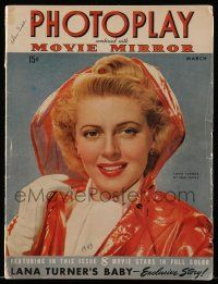4a381 PHOTOPLAY magazine March 1943 sexy Lana Turner wearing raincoat by Paul Hesse!