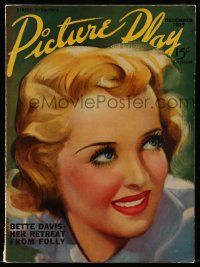 4a433 PICTURE PLAY magazine December 1937 great art of pretty smiling Bette Davis by Dan Osher!