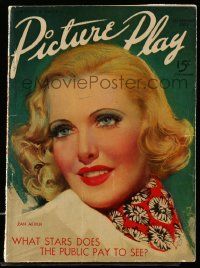 4a431 PICTURE PLAY magazine September 1937 great artwork of pretty Jean Arthur by Zoe Mozert!