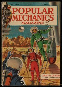 4a288 POPULAR MECHANICS magazine May 1950 cool art of astronauts on the moon by Ed Lafferty!