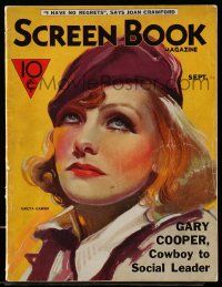 4a295 SCREEN BOOK magazine Sep 1933 art of Greta Garbo, Gary Cooper as cowboy turned social leader!