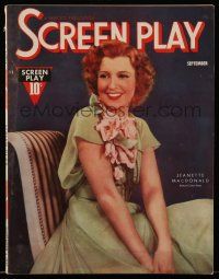 4a441 SCREEN PLAY magazine September 1937 great portrait of Jeanette MacDonald by James Doolittle!