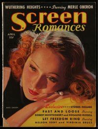 4a448 SCREEN ROMANCES magazine April 1939 great art of beautiful Merle Oberon by Earl Christy!