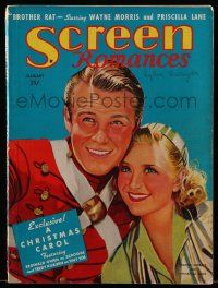 4a447 SCREEN ROMANCES magazine January 1939 art of Wayne Morris & Priscilla Lane by Earl Christy!