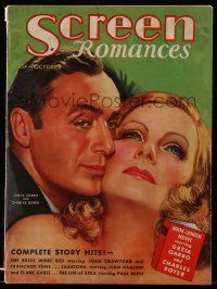 4a446 SCREEN ROMANCES magazine October 1937 art of Greta Garbo & Charles Boyer by Earl Christy!