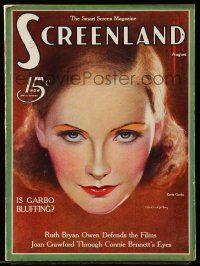 4a454 SCREENLAND magazine August 1933 wonderful art of beautiful Greta Garbo by Charles Sheldon!
