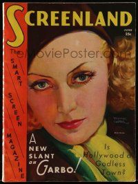 4a453 SCREENLAND magazine June 1931 great artwork portrait of Greta Garbo by Thomas Webb!