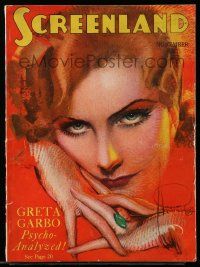 4a451 SCREENLAND magazine November 1929 incredible art of sexy Greta Garbo by Rolf Armstrong!