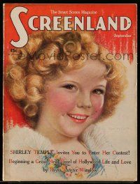 4a455 SCREENLAND magazine September 1935 wonderful art of cute Shirley Temple by Charles Sheldon!