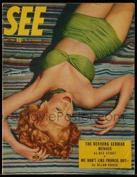 4a347 SEE magazine September 1946 sexy Marie 'The Body' MacDonald in swimsuit by Mike Lavelle!