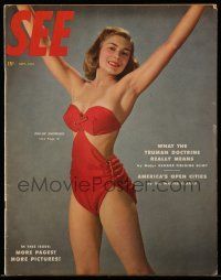 4a348 SEE magazine September 1947 sexy model Myra Keck in pin-up swimsuit by Jon Abbott!