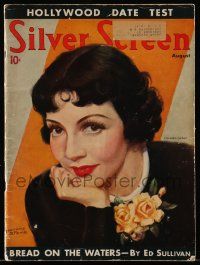 4a464 SILVER SCREEN magazine August 1936 great artwork of Claudette Colbert by Marland Stone!