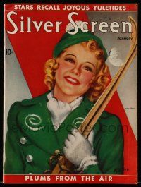 4a470 SILVER SCREEN magazine January 1938 great art of Sonja Henie with skis by Marland Stone!