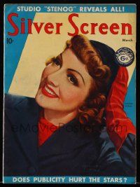 4a471 SILVER SCREEN magazine March 1938 great artwork of Claudette Colbert by Marland Stone!