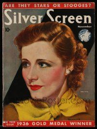 4a466 SILVER SCREEN magazine November 1936 great art of pretty Irene Dunne by Marland Stone!