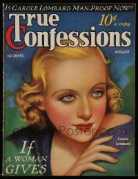 4a308 TRUE CONFESSIONS magazine August 1934 wonderful artwork of beautiful Carole Lombard!