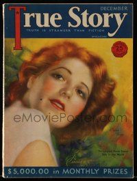 4a351 TRUE STORY magazine December 1929 cover art of beautiful Clara Bow by Jules Cannert!