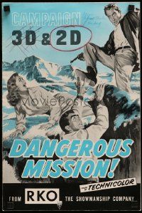 4a571 DANGEROUS MISSION pressbook '54 3-D, Victor Mature, Piper Laurie, an avalanche of action!