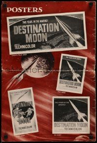 4a582 DESTINATION MOON pressbook back cover '50 Robert A. Heinlein, cool art of rocket on moon!